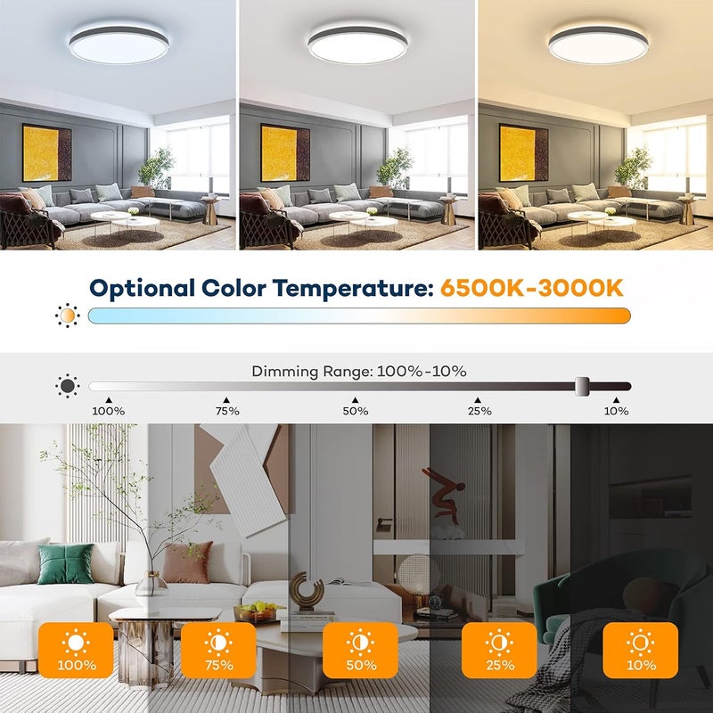 BLNAN Dimmable LED Flush Mount Ceiling Light Fixture with Remote Control, 12Inch 24W 3000K-6500K Light Color Adjustable, Modern Ultra-Thin Ceiling Lamp for Bedroom Kitchen, Wired - Image 2